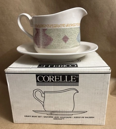 VTG Corelle Corning “Mirage”Gravy Boat Plate Set NIB #6020714
