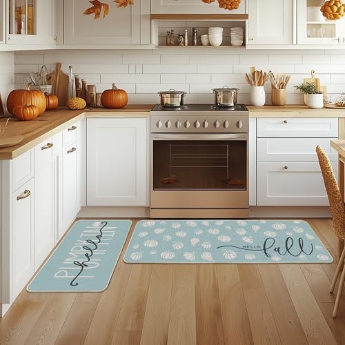 Hello Pumpkin Herbst Küchenmatten 2er Set, Herbst 17" x 29"/17" x 47" blau - Bild 2 von 7