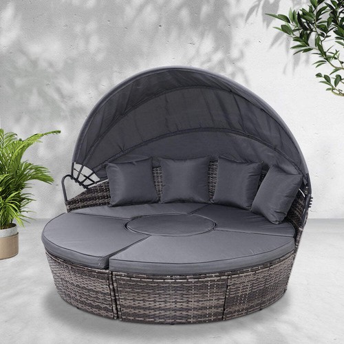 NNEDSZ Lounge Setting Sofa Patio Furniture Wicker Garden Rattan Set Day Bed Grey - Picture 7 of 7