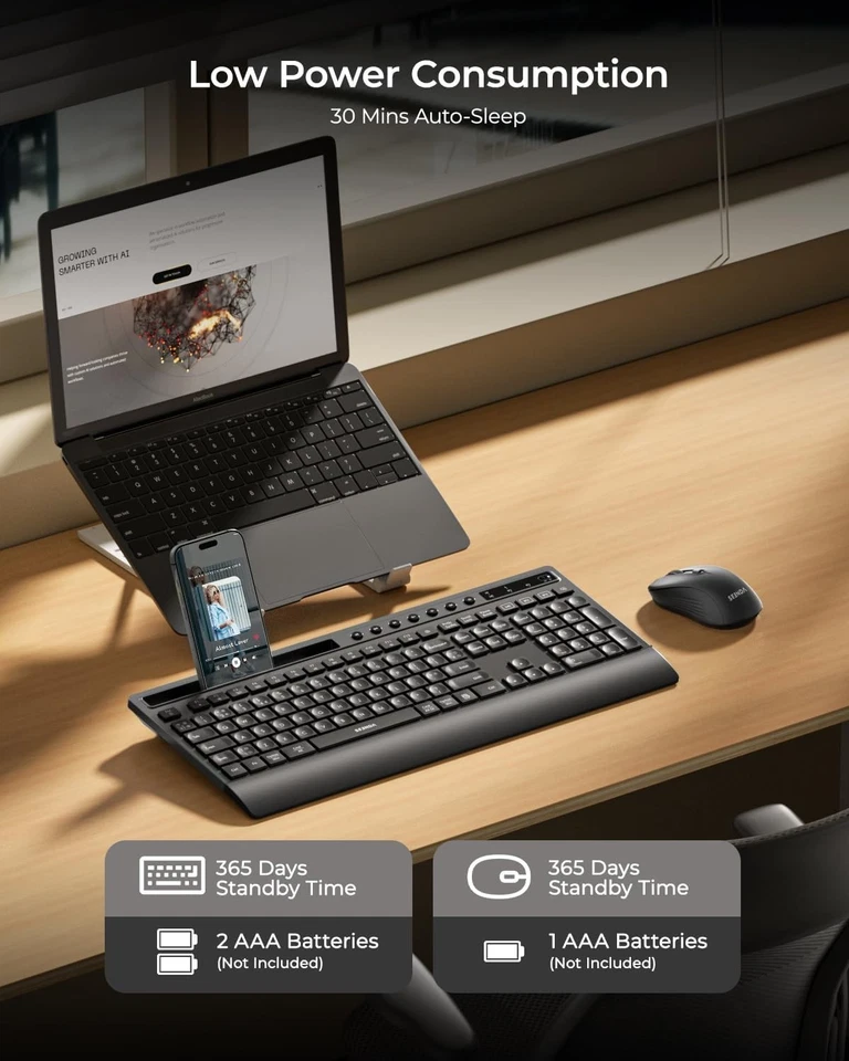 seenda Bluetooth Keyboard and Mouse Combo - Full Size Wireless Ergonomic Set wit - Image 2 of 3