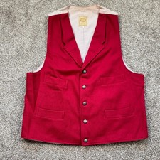 Wah Maker Western Button Front Vest Large Red Striped Wool Cotton USA 4-Pocket