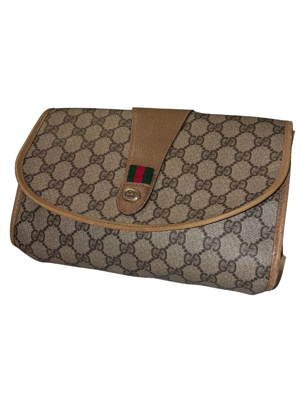 Gucci Vintage PVC Leather Clutch Bag Pouch GG Authentic