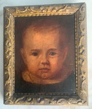 tableau ancien (18/19°?) - portrait d'un jeune enfant - huile sur panneau bois