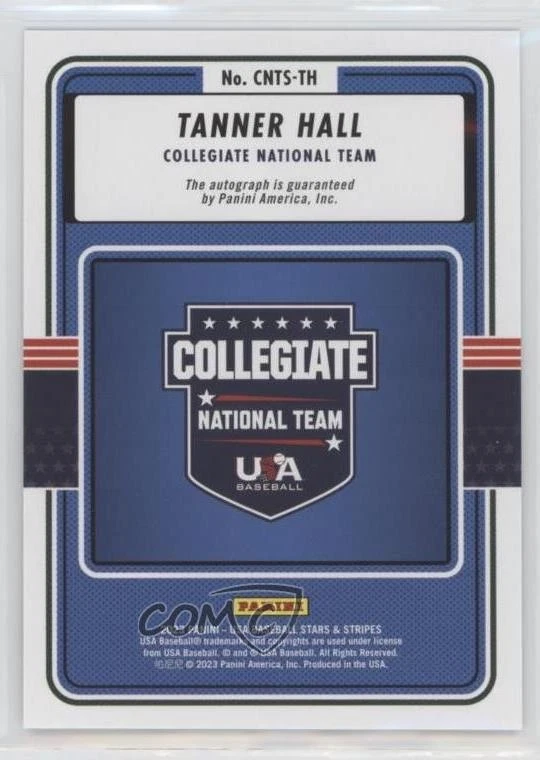 2023 Panini USA Baseball Stars & Stripes Holo /100 Tanner Hall #CNTS-TH Auto - Image 2 of 2