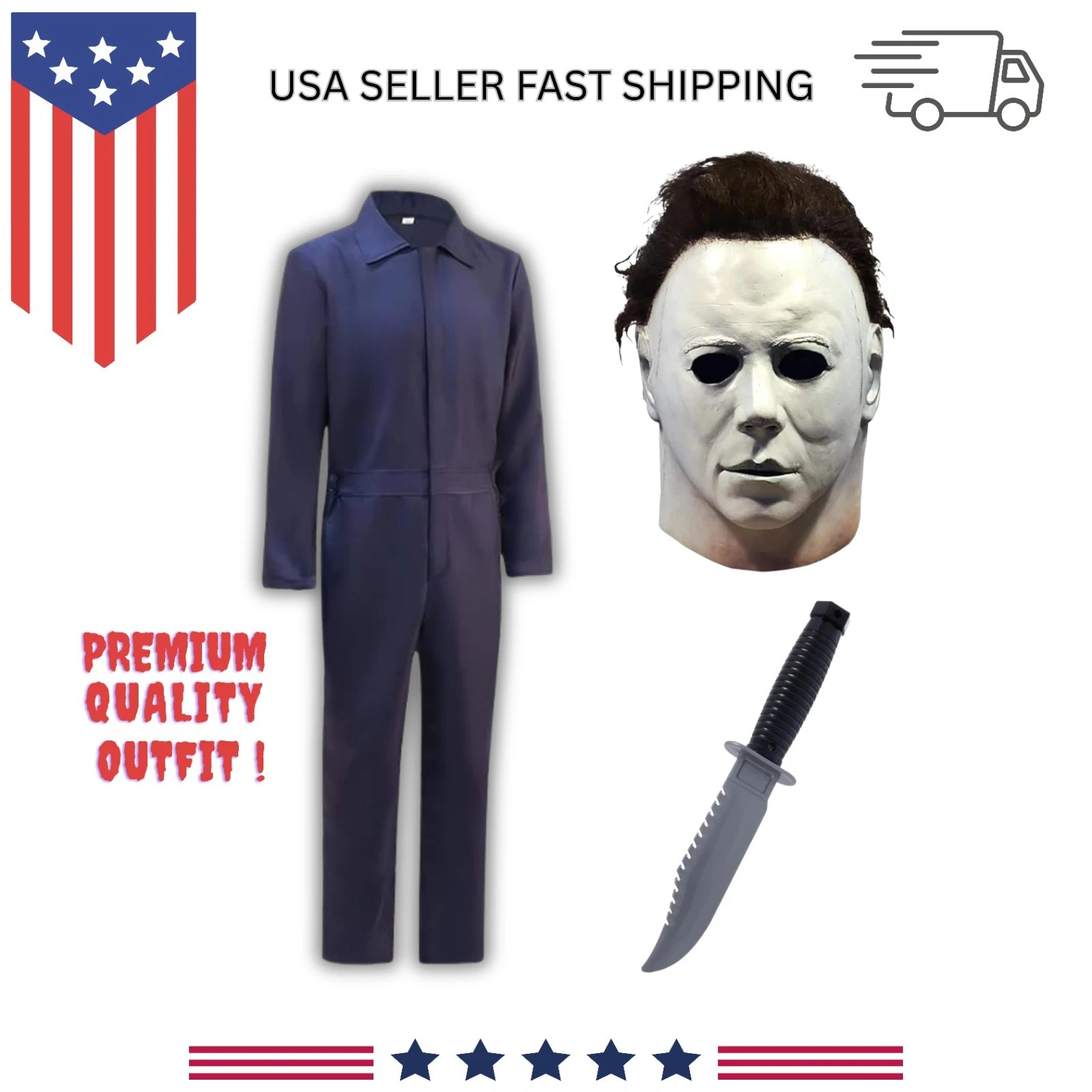 Michael Myers Mask Costume Men's Knife Prop CosPlay Halloween Jumpsuit Outfit