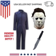 Michael Myers Mask Costume Men's Knife Prop CosPlay Halloween Jumpsuit Outfit