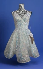 AMELIA COUTURE Size 2 WHITE COCKTAIL/PARTY DRESS BLUE & SILVER RHINESTONES