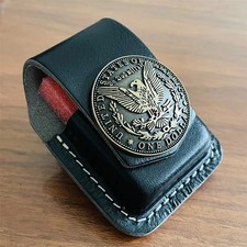 Per Zippo Zorro accendino modello moneta dollaro custodia cintura vera pelle fatta a mano