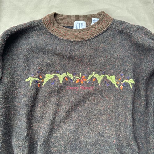 Felpa vintage anni 90 Y2k GAP Country Harvest foglia lana ricamata MED Boxy Crop - Foto 2 di 4