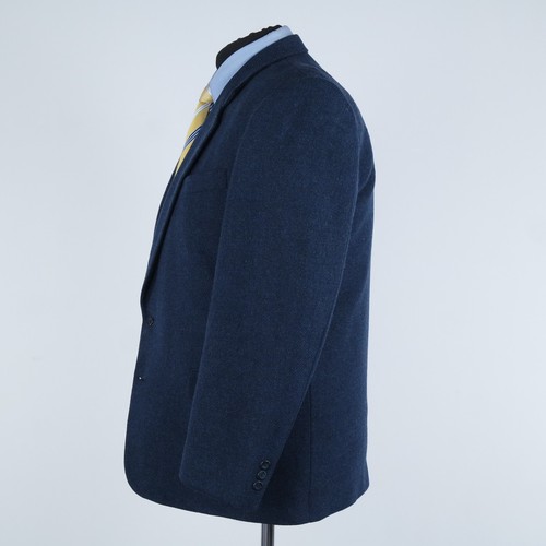 Vintage Italian Tweed Jacket Blazer 46R UK Mens Herringbone Blue Wool Sport Coat - Picture 5 of 14