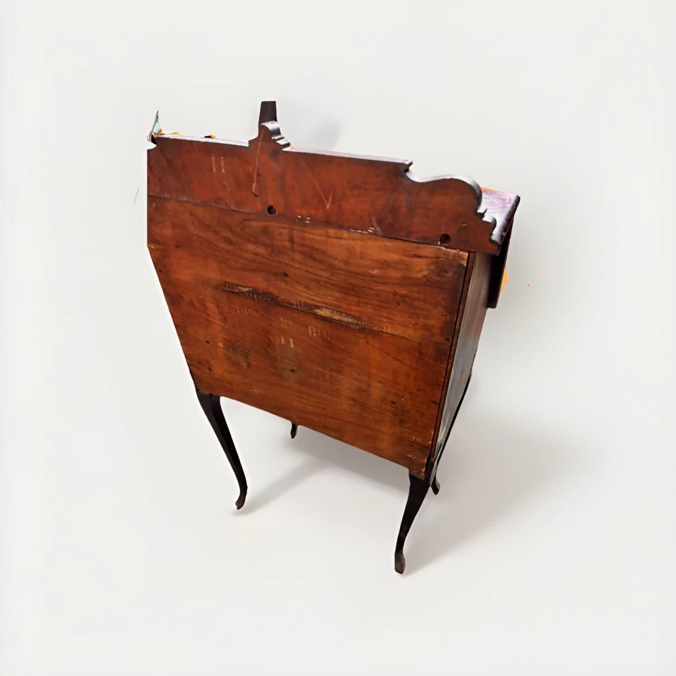 Escritorio antiguo vintage de secretaria Queen Anne estilo caoba, madera dura, mcm Foto 4 de 4