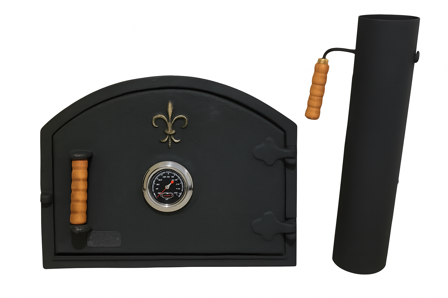 Cast Iron Pizza Oven Door and Chimney Set with Thermometer for Clay Ovens