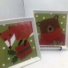 Crate & Barrel Christmas Plates Snacks Set of 2 ~ Bear / Fox Square Appetizers