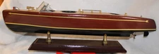 CLASIS CHRIS CRAFT 3 COCKPIT WODDEN POWER BOAT MODEL MOUNTED ON A STAND