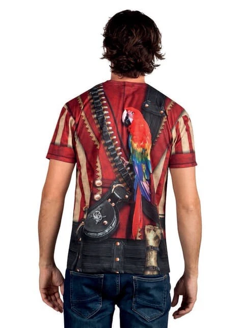 FAUX REAL Fotorrealista Para Hombre S Loro Pirata Camisa Camiseta Disfraz de Halloween Foto 2 de 2