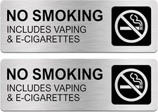 No Smoking Signs for Business, No Vaping Signs, 9 x 3 Inches Brushed Aluminum