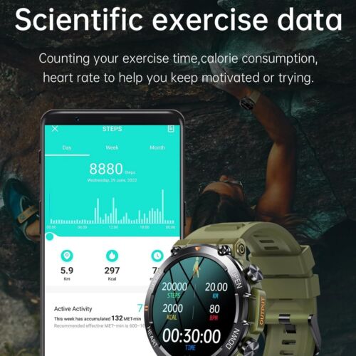 Military Smart Watches For Men (Make/Answer Calls) Bluetooth Sports Smartwatch - Picture 14 of 21