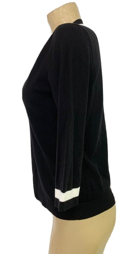 L'Agence Black White Shirt M Medium 18" 3/4 Sleeve Knit V Neck Blouse Top - Picture 2 of 5