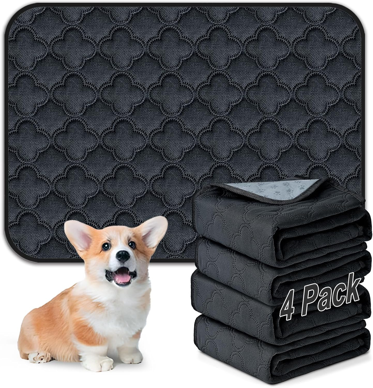 Washable Pee Pads for Dogs - 4 Pack Reusable Pee Pads，Waterproof Puppy Pads，Pet 