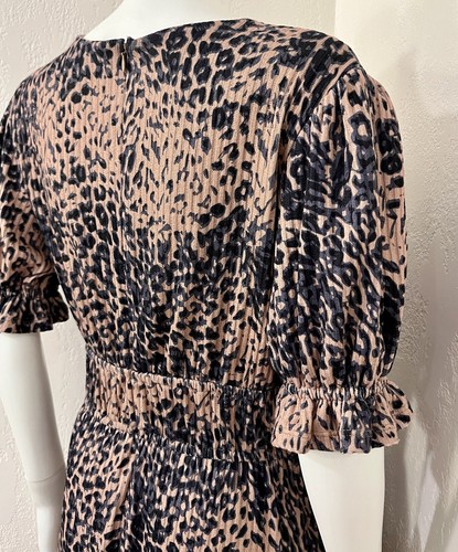 Anthropologie Hutch Adelia Brown Animal Print Ruffle Fit Flare Midi Dress Size M - Picture 10 of 19
