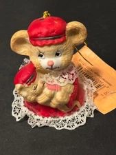 Jasco Caring Critter Bisque Porcelain Mouse Mom Baby Christmas Bell Ornament