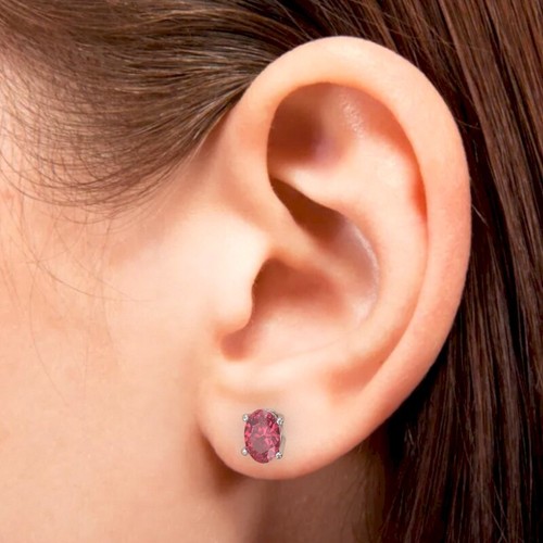 Oval Ohrstecker rosa Turmalin 8 x 6 mm in 14 Karat Weißgold - Bild 4 von 8