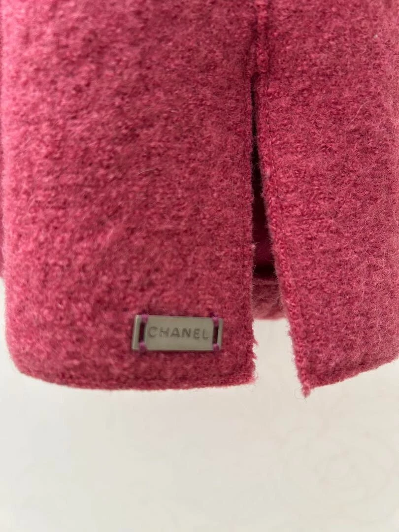 Giacca sartoriale donna CHANEL rosa bottoni tasca logo orlo catena originale taglia 36