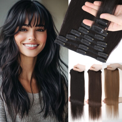Thick 8Pieces Clip In Real Remy Human Hair Extensions Full Head USPS Short-Long