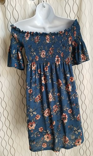 Xhilaration Women's Girls Short Lace Dress Fit&Flare Blue Flowers Size M - Picture 3 of 12