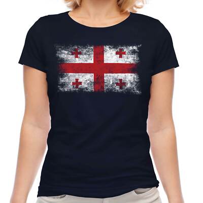 GEORGIA DISTRESSED FLAG LADIES T-SHIRT TOP SAK'ART'VELO FOOTBALL GEORGIAN GIFT
