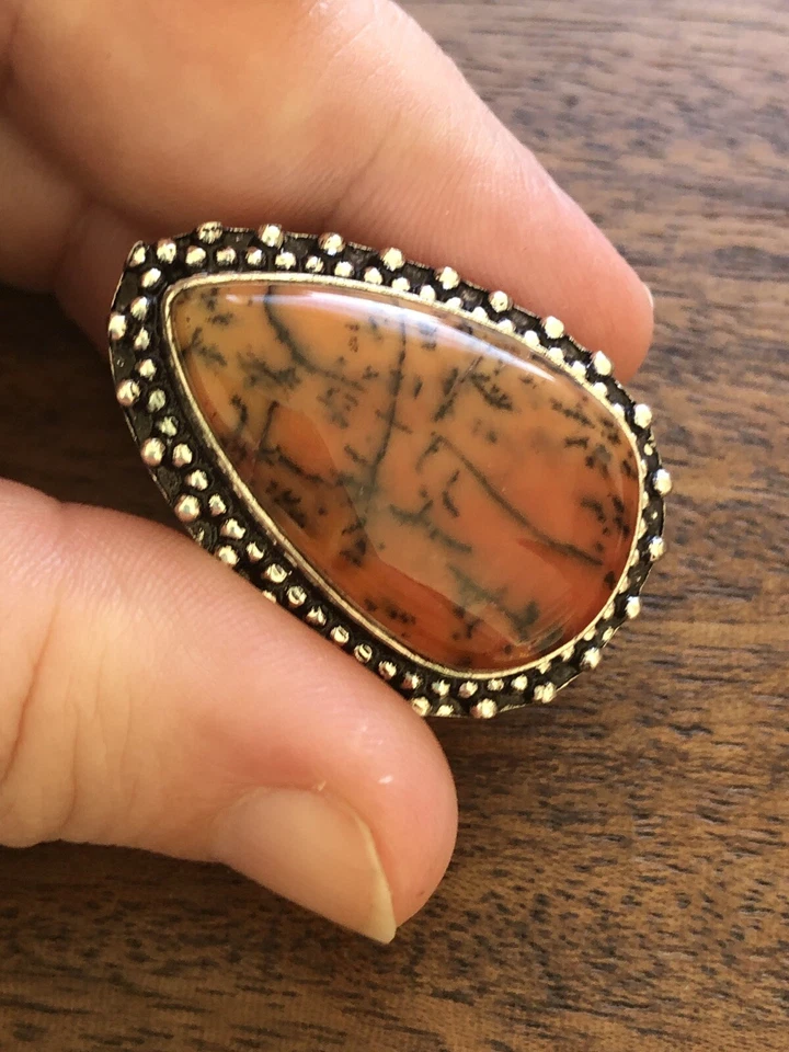 Винтажное мужское огромное кольцо из чистого серебра с красной яшмой размер 8 - Изображение 2 из 4