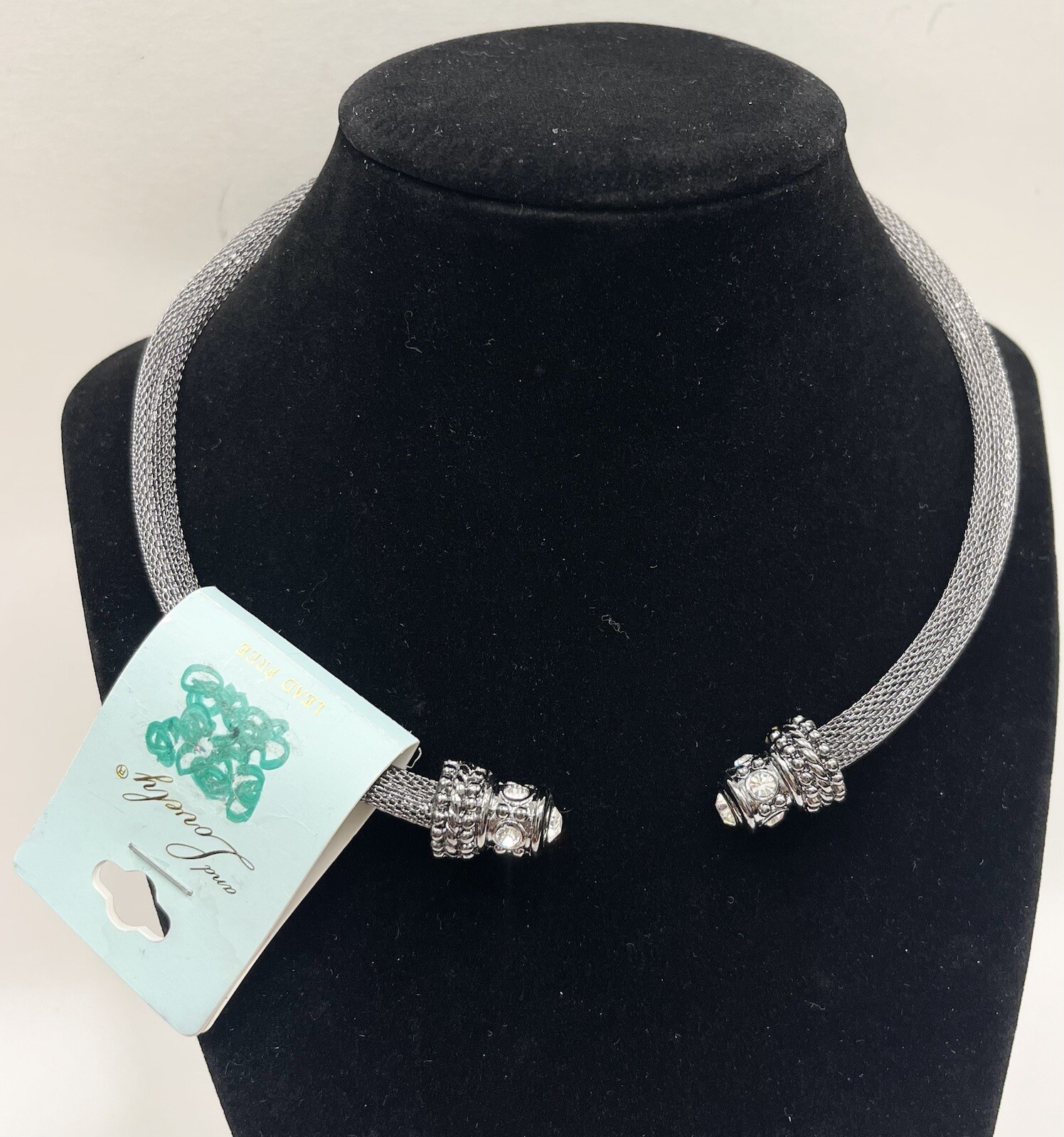 Silver tone & Rhinestone Mesh Choker Necklace 5.5" diameter NWT eBay