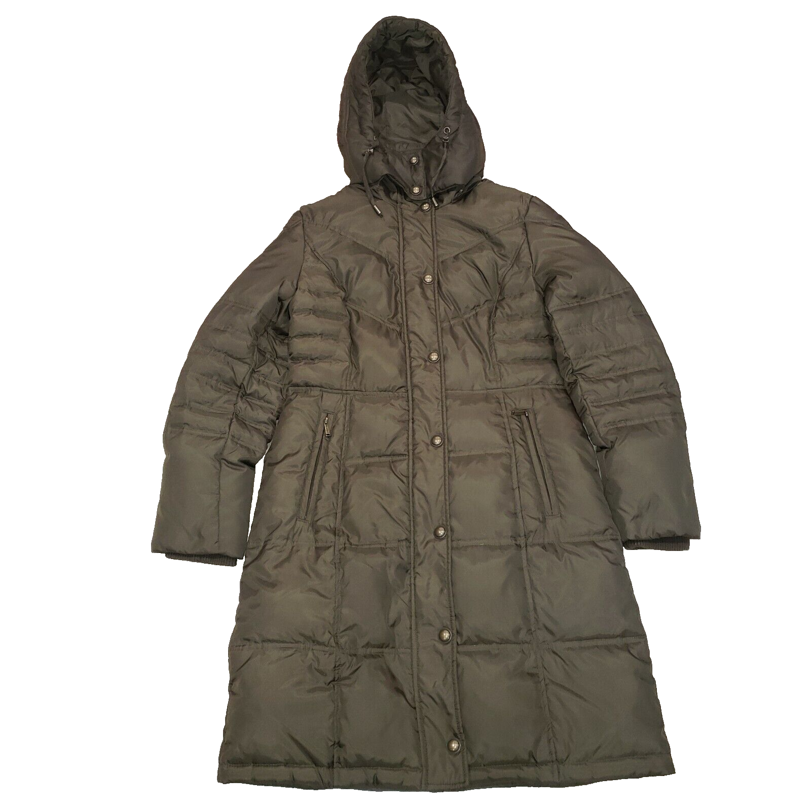 London Fog Small Olive Green Down Puffer Parka with Removable Hood
