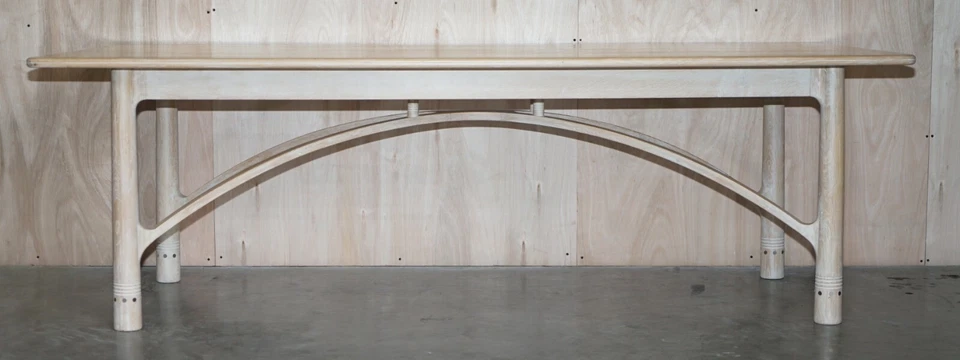 LIMED OAK & PEWTER INLAID DAVID GREGSON ARTS & CRAFTS DINING TABLE & 8 CHAIRS - Image 3 of 4