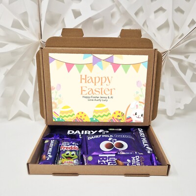 Personalisierte Ostern Schokolade Leckerli Box, Korb Geschenk Osterleckereien Mini Eier