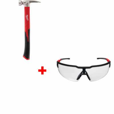Milwaukee 48-22-9316 19oz Smooth Hammer w/ 48-73-2010 Clear Safety Glasses
