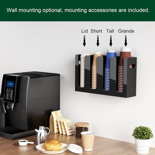 Disposable Coffee Cup Dispenser, Wall Mounted Hot & Cold Drink Cup Lid Holder - Picture 5 of 6