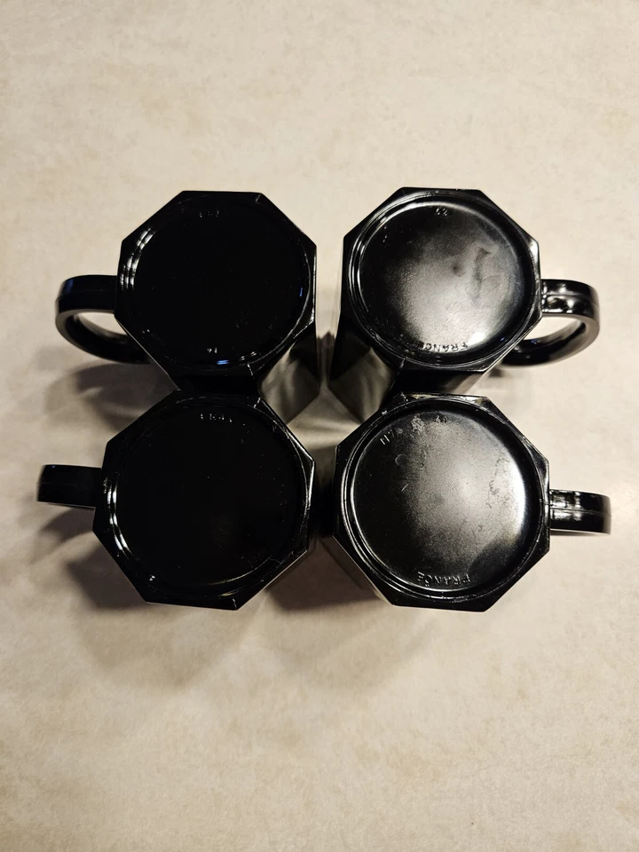 复古黑色 Octime 8 面玻璃咖啡马克杯 Arcoroc 法国 4 件套 — 第 4/4 张图片