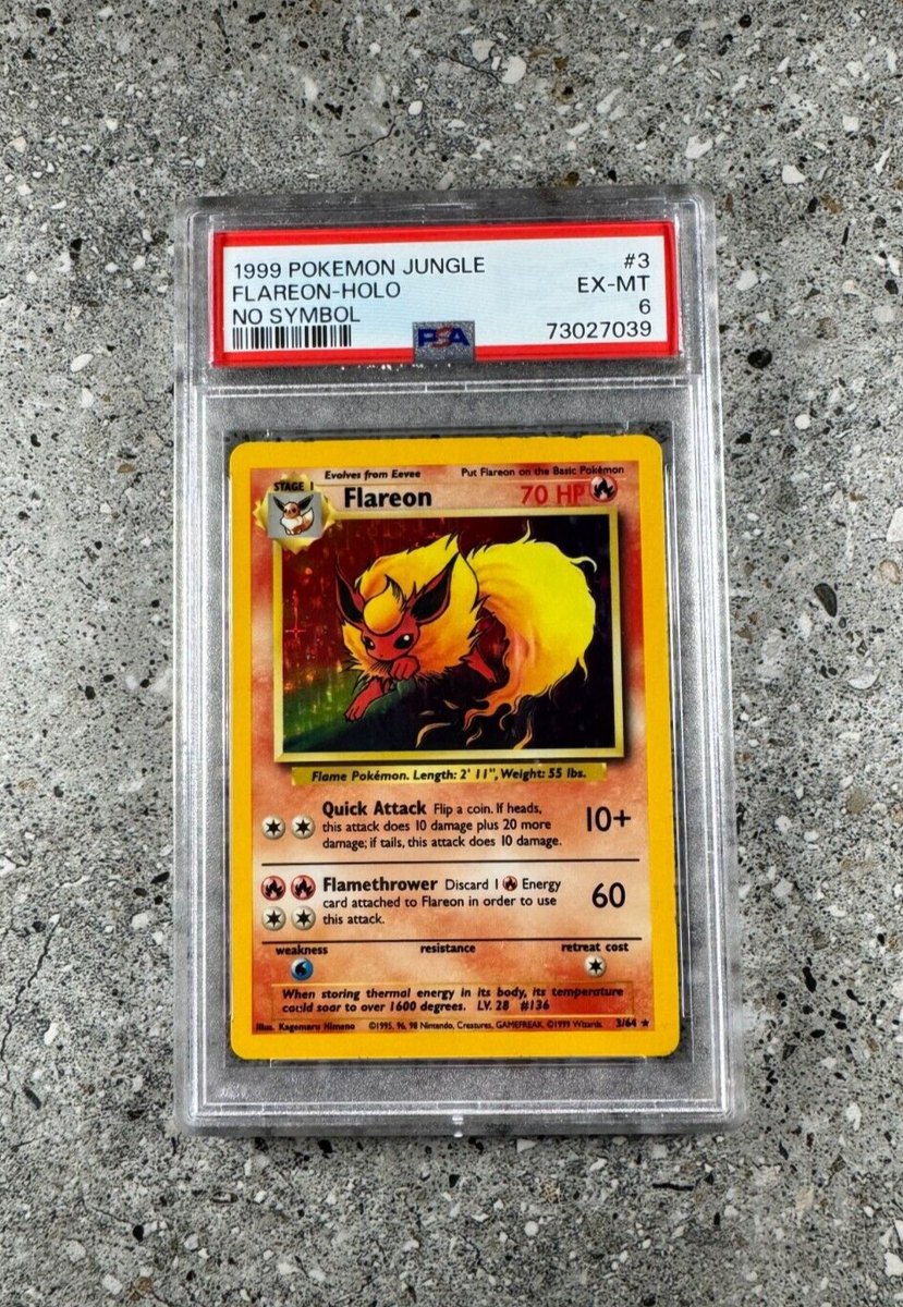 Pokemon TCG Cards Flareon 3/64 Jungle NO SYMBOL Misprint Holo Rare
