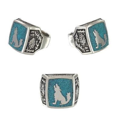 Ring Siegelring Silber Türkis Chipinlay Wolf Indianerschmuck Navajo 22 mm CR434