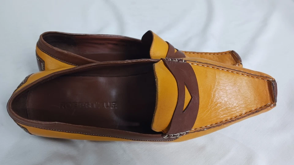 Robert Zur 女式乐福鞋,美国尺寸 10.5,金色和 Umber,柔软真手套皮革 — 第 3/4 张图片