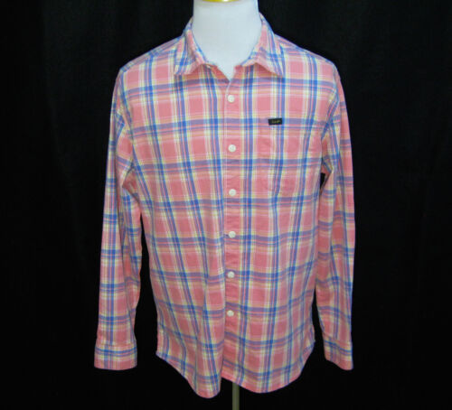 LEE Men's (Size Large) Pink Blue Plaid Long Sleeve Button Front Shirt Cotton Top - Picture 1 of 4
