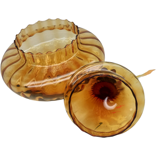 Vintage Empoli Amber Glass Circus Tent Candy Dish Optic Apothecary Jar Italy - Picture 10 of 17
