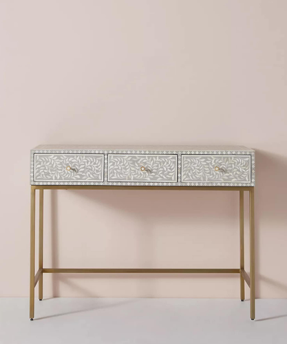 Stylish Bone Inlay Console Table Sleek Grey Finish - Picture 4 of 10