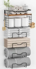 6-Tier Wall-Mounted Towel Rack with Floating Shelves for Bathroom Storage