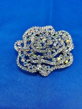 Vintage Crystal Floral Rose Petal Pin, Brooch, Pendant Cubic Zirconia