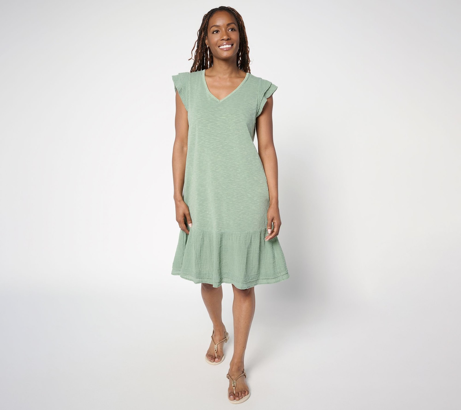Gloria Vanderbilt Women's Dress Sz XL Slub Jersey Gauze Mixed Green A694353