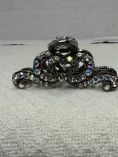 Vintage Silver Tone Rhinestone Hair Claw Clip Hair Accessory