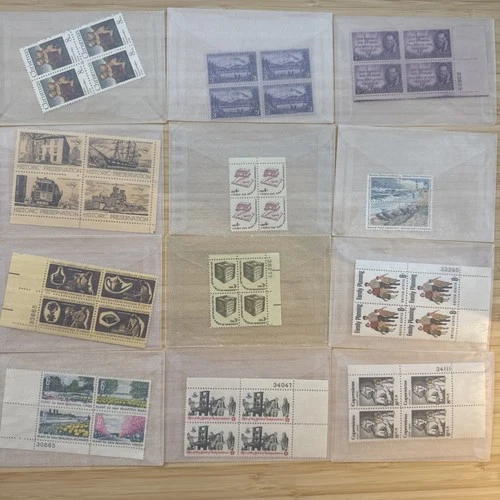US Stamp Plate Block Lot 12 Blocks MNH MH Mint Collection Glassines Vintage