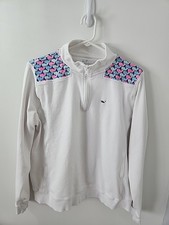 Vineyard Vines Girls Ticking Whales 1/4 Zip Pullover Sweater Size XL White